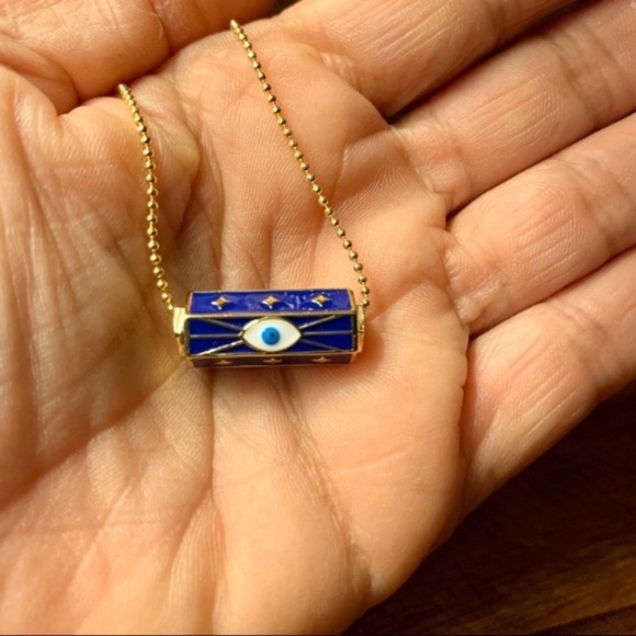 Evil Eye Charm Necklace 18k Ball Chain in Navy and Gold - Picture 3 of 6